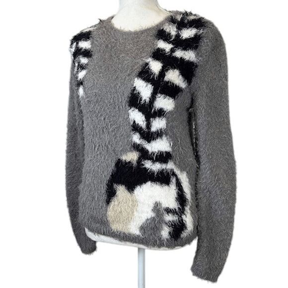 Max Mara Furetto cotton blend crewneck sweater Gray with Ferret Print Size Small - Picture 5 of 12